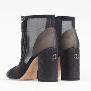 Chanel Cruise 2020 Mesh Quilted CC Ankle Boots Black Beige EU 41 US 10